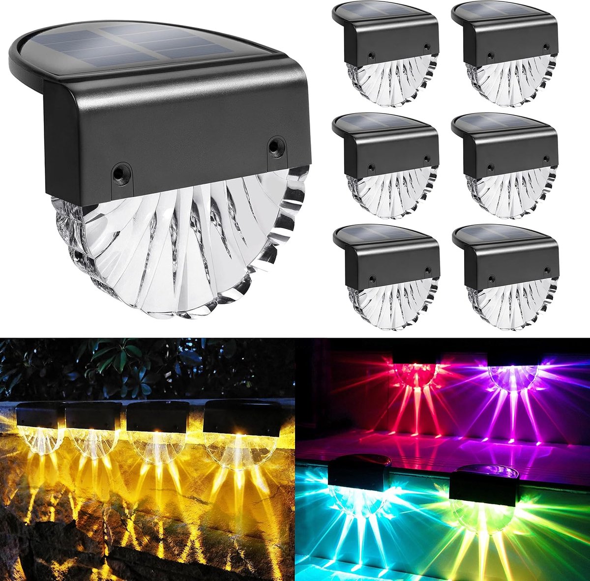 6 Stuks Waterdichte Solar Tuinlampen - LED Buitenverlichting - 2 Modi: Warmwit & Kleurwissel - voor Terras & Trappen - 1 Set