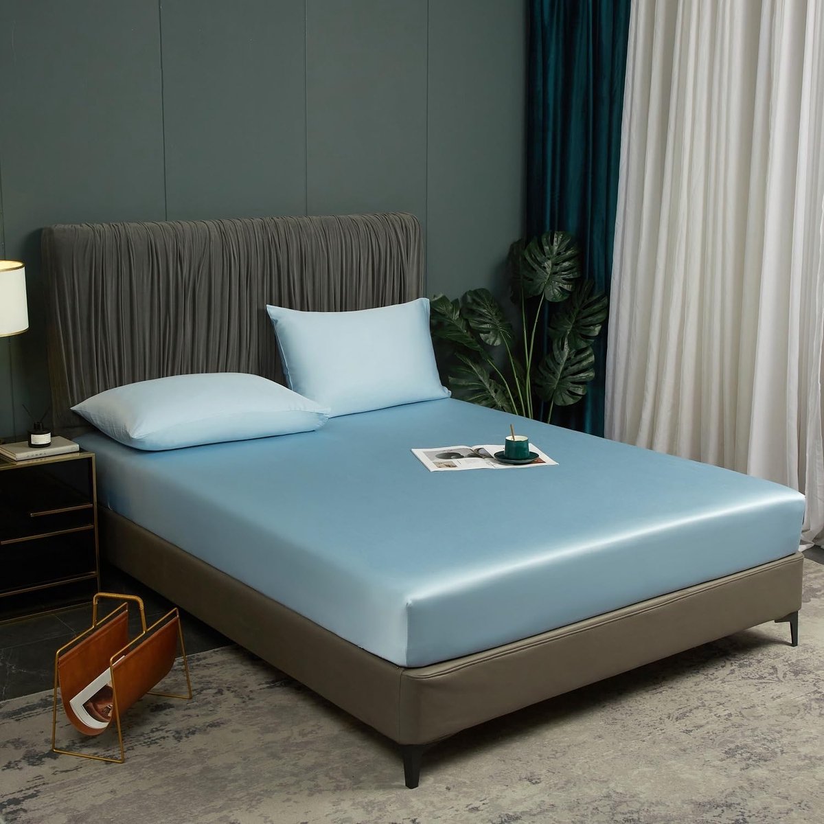 Fitted sheet 140x200 cm - lichtblauw bamboe - antibacterieel - hypoallergene beddengoed voor boxspringbedden - SnelShoppen