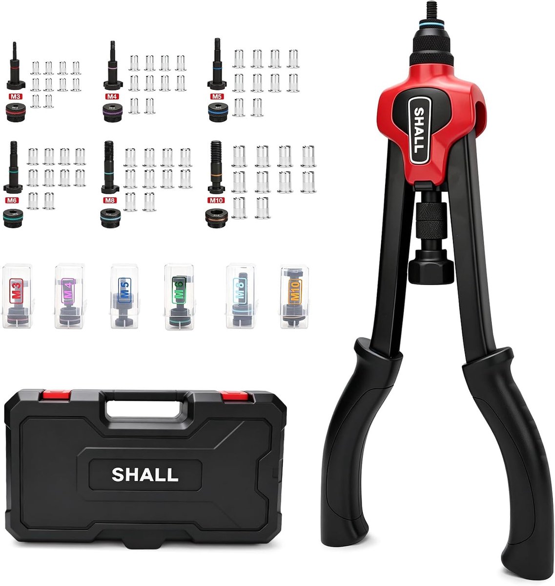 Klinknagel Moer Tool Kit 14" - Met M3 M4 M5 M6 M8 M10 Doorn - 60 Stuks Klinknagel Moeren - Eenvoudige installatie - SnelShoppen