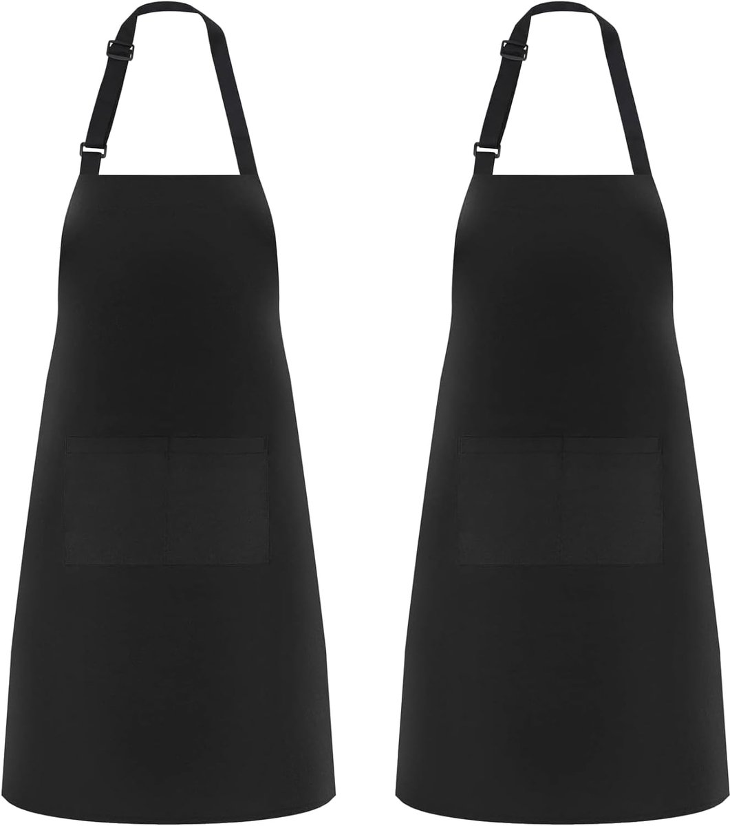 Keuken Schort Set van 2 - Zwart - Verstelbaar met 2 Zakjes - Waterafstotend voor Koken - SnelShoppen