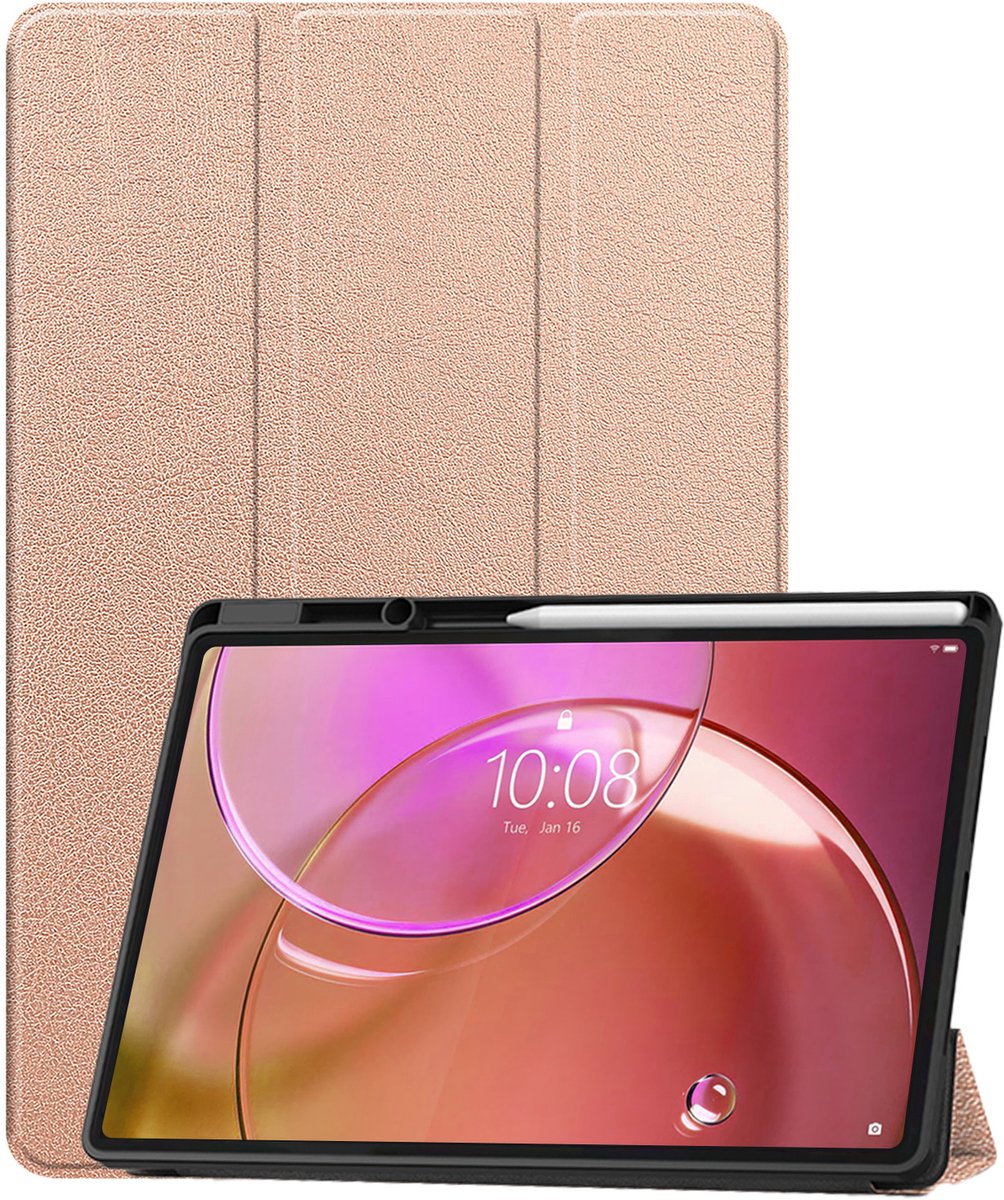 Hoesje - Geschikt voor Lenovo Idea Tab Pro Gen 2 - Dun & Stevig - Trifold Bookcase - Hard Cover Case - Met Uitsparing Geschikt voor Lenovo Pen - Hardcover Book - Tablet Hoes - Rosé goud