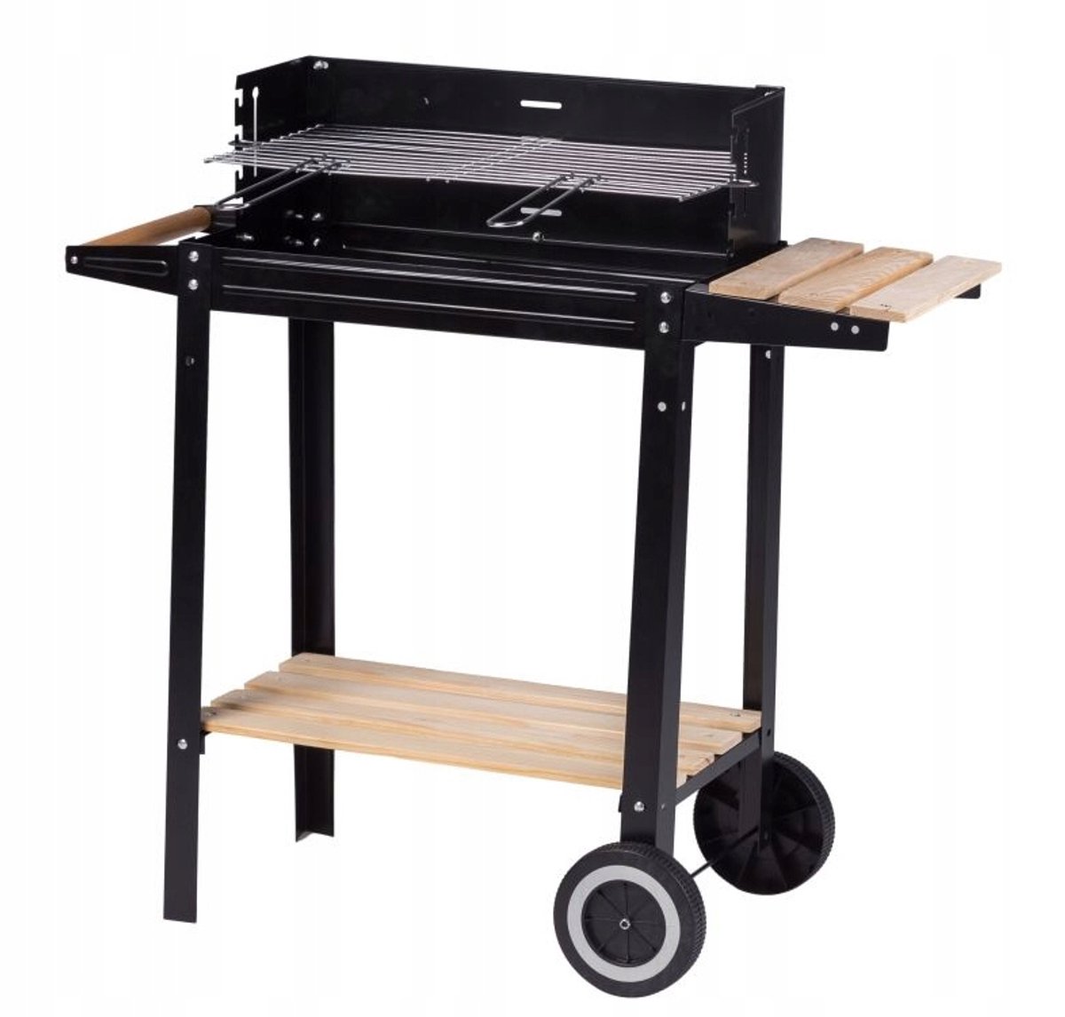 Mobiele Houtskool BBQ met Zij- en Bodemplanken, Roosterhoogte Verstelbaar