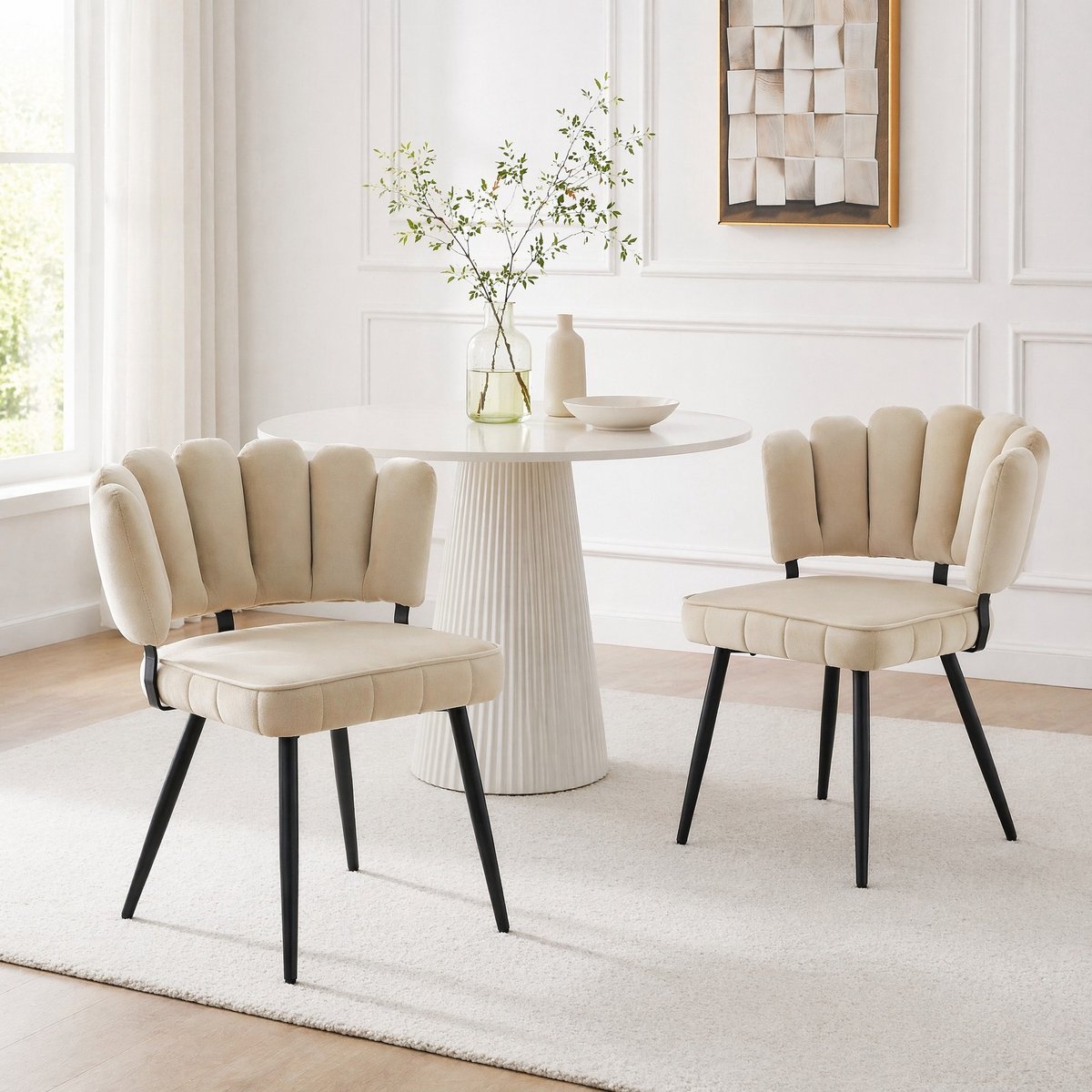 COVREO Eetkamerstoel set van 2, 80 cm beige velvet, metalen poten