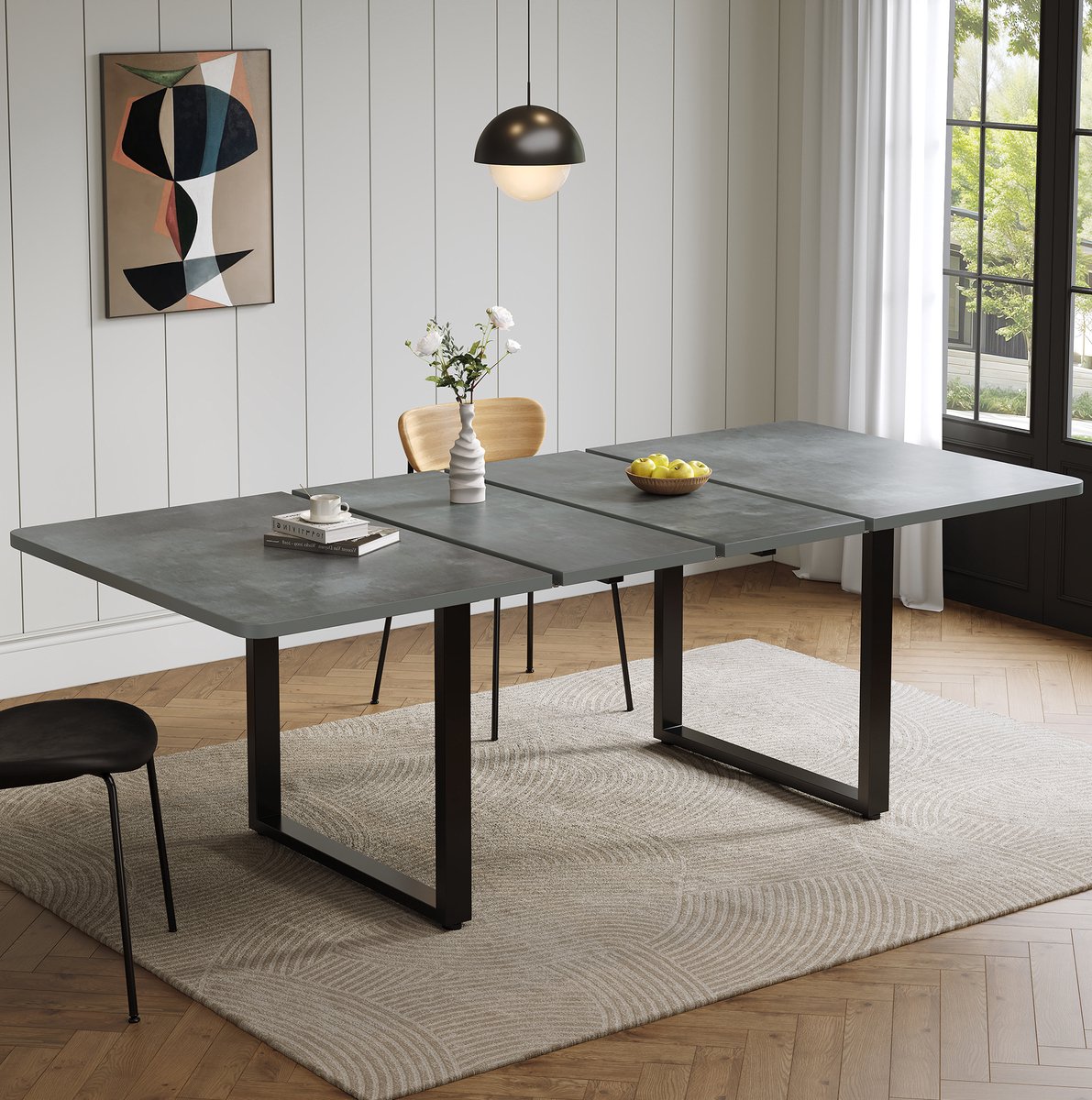 MODFU Uitschuifbare Eettafel - Rechthoek - Modern - Grijs - MDF - 220 X 80 X 75 Cm