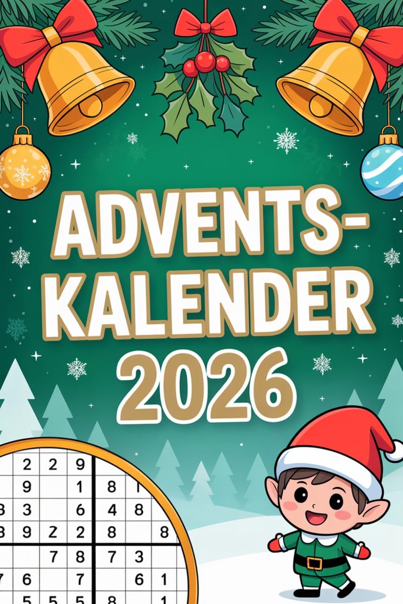 Adventskalender 2026: Sudoku puzzels - 24 dagen denksport - van makkelijk tot uitdagend - met oplossingen - ShopVlot