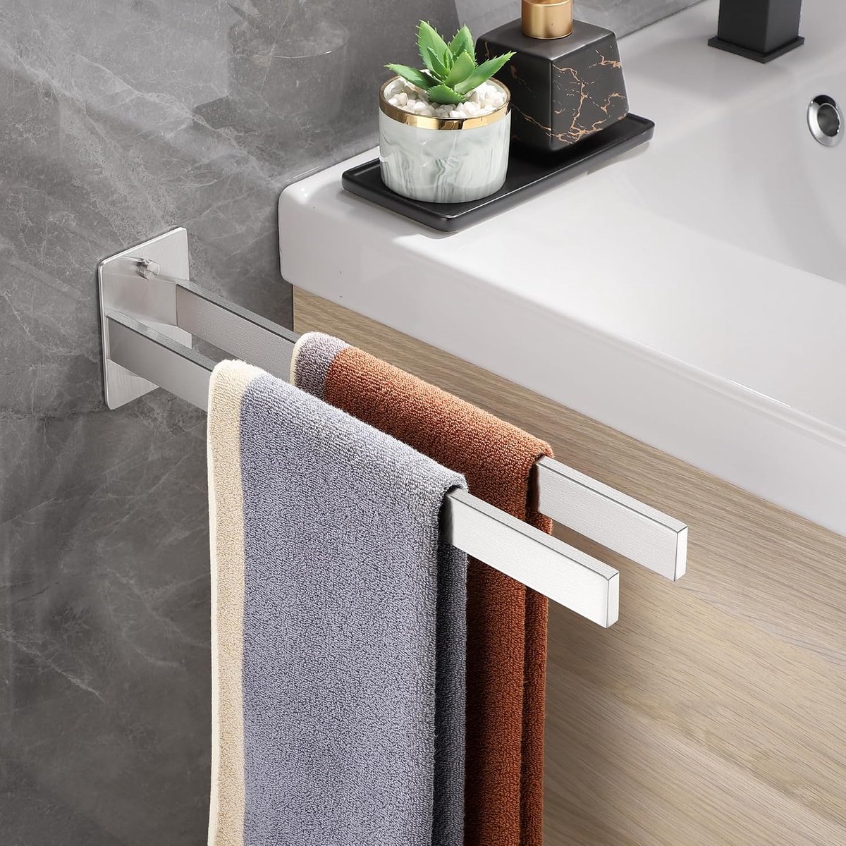 Handdoekhouder 38 cm - RVS 304 - Dubbele handdoekrek - Ideaal voor badkamer en keuken - ShopVlot