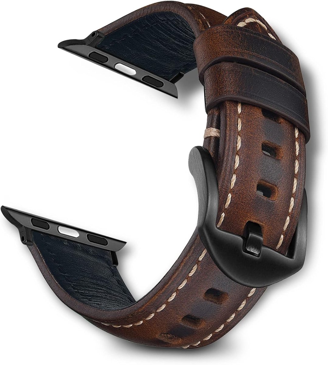Horlogeband 38mm 40mm 41mm - olie-wax leer - donkerbruin - comfortabele vervangband - ShopVlot
