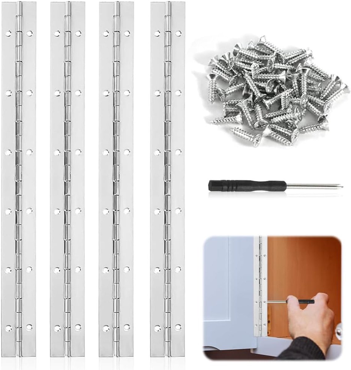 Piano scharnieren 30cm - RVS - 4 stuks - Duurzaam en eenvoudig te installeren - ShopVlot