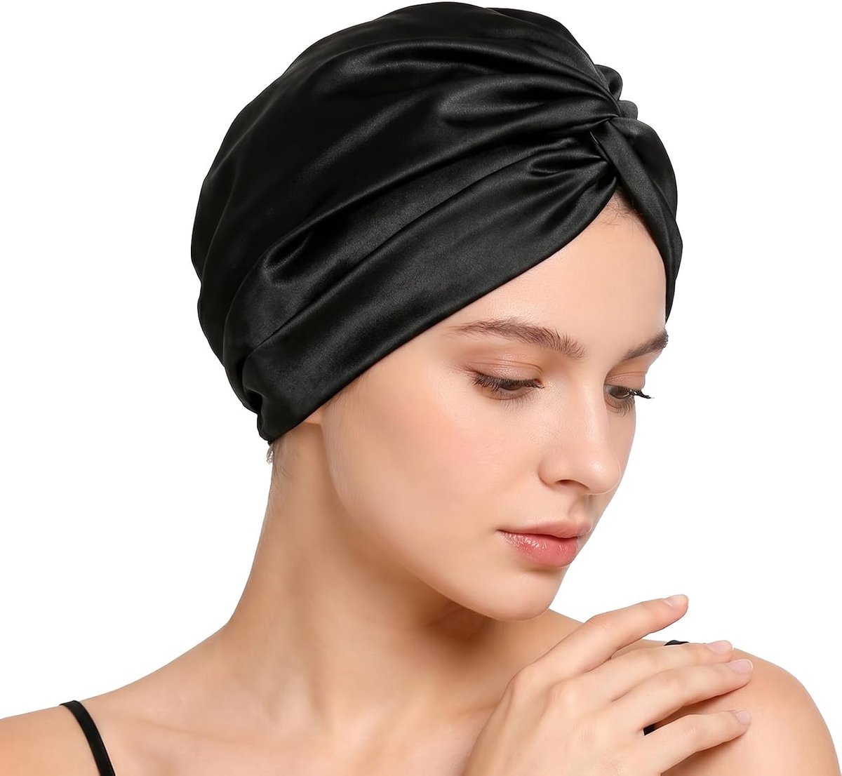 Zijden slaapmuts zwart - comfortabele slaapaccessoire - luxe materiaal - voor een goede nachtrust - ShopVlot