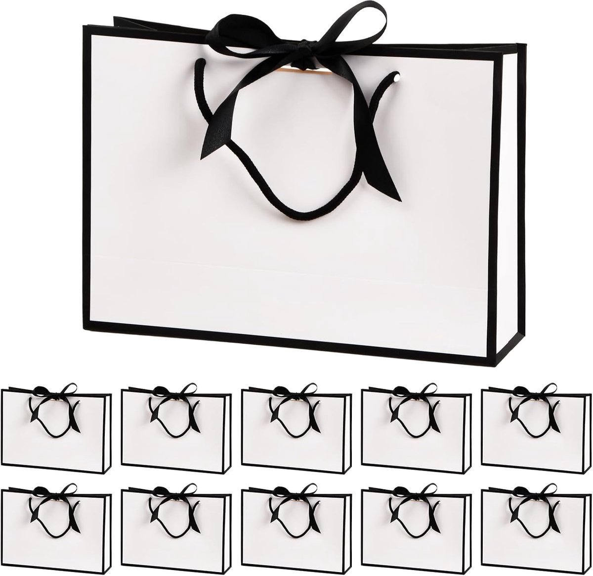 Cadeautasjes 28 x 10 x 20 cm - papieren cadeautasjes - wit + zwart - voor verjaardag en bruiloft - ShopVlot