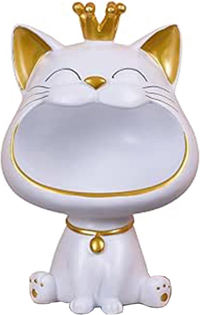 Kat beeld - witte opslag sculptuur - lachende kat sleutelkast - decoratieve opslag voor kleine items - ShopVlot