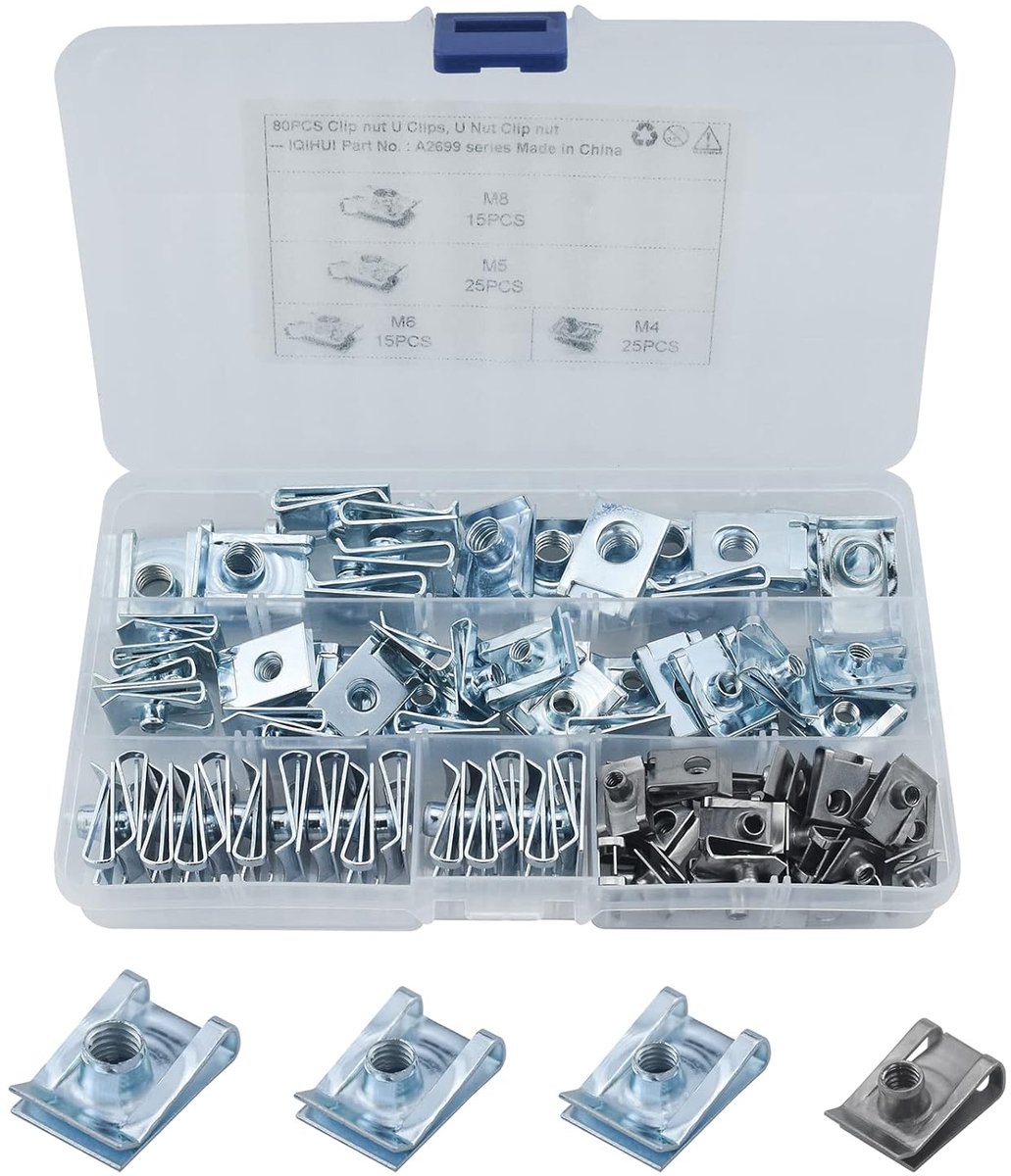 Plate nuts set 80pcs - M4 M5 M6 M8 - roestvrij staal en mangaan staal - ideaal voor voertuigonderhoud - ShopVlot