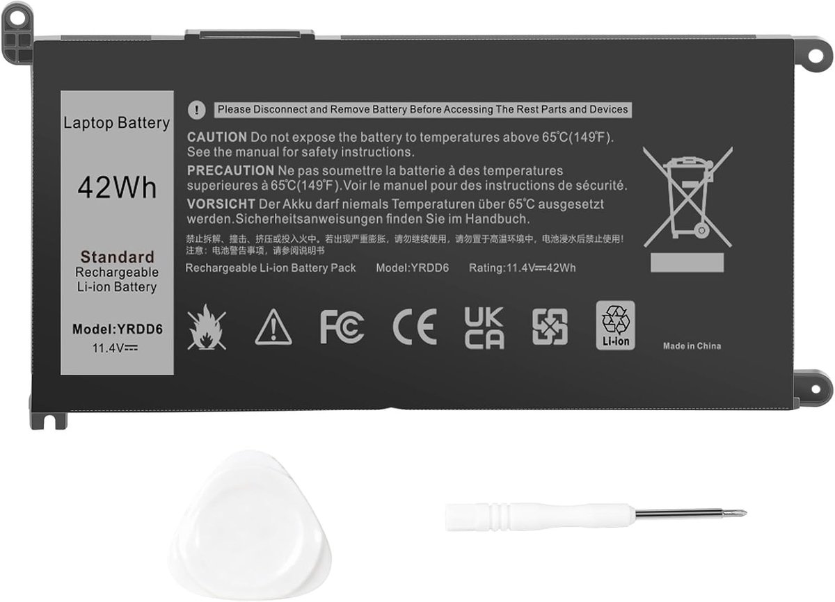 Laptopbatterij YRDD6 - 11,4 V 42 Wh - Li-Ion 3 cellen - Lange gebruiksduur voor Dell Inspiron - ShopVlot