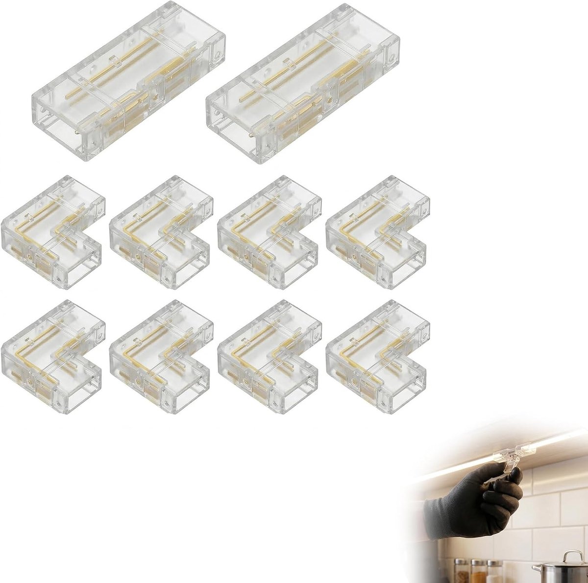 LED strip connector set 2PIN 8mm - L-vormige aansluiting - hoekconnector - voor flexibele LED-installaties - ShopVlot