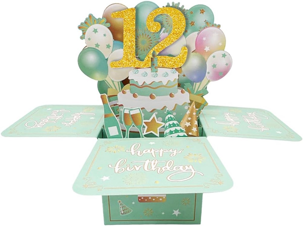 Pop-up verjaardagskaart 12 jaar - 3D diorama - grappig ontwerp - perfect cadeau voor meisje - ShopVlot