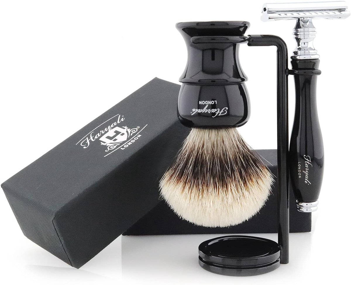 Scheerset met Safety Razor - Zilvergrijze Badger Borstel - Efficiënte en Effectieve Scheerbeurt - ShopVlot