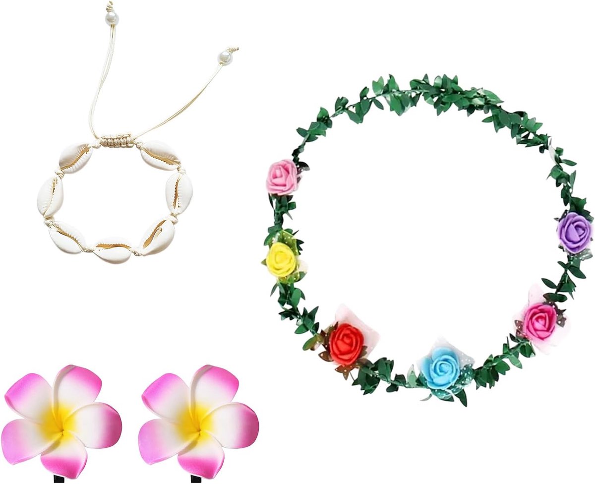 Sieraadset voor meisjes - 4-delige set - bloemenhalsketting, armband, enkelband, haarclip - SnelShoppen