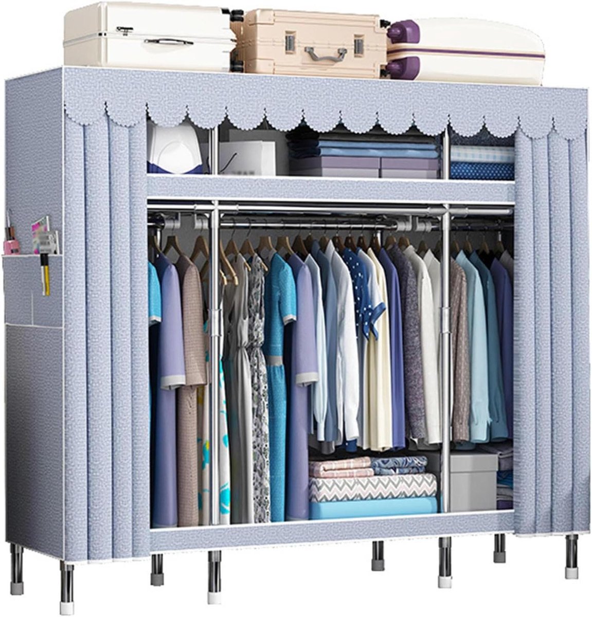 Garderobekast met Deksel - Kledingkast Opbergkast - Kleding Opbergen - Stalen Frame - 163cm - Grijs