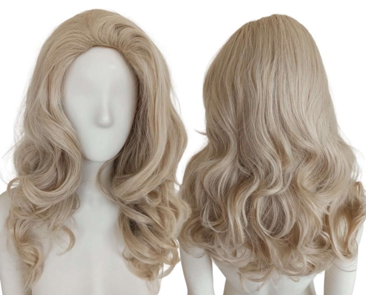 Platina Blond Pruik - Lange Golven, Retro Stijl, Zonder Pony