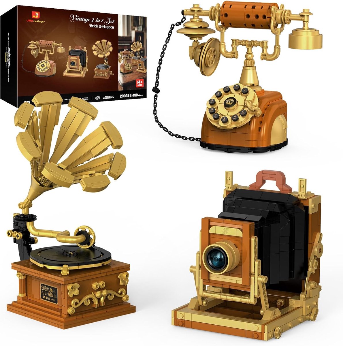 Modelbouwset camera telefoon draaitafel - retro 3-in-1 bouwpakket - vintage display model - ShopVlot