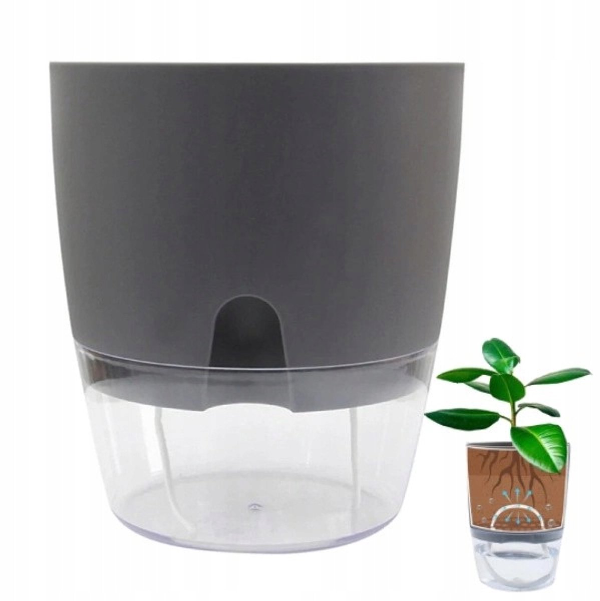 Zelfwaterende Pot Grijs-Transparant 8,2cm | Hydrocultuur