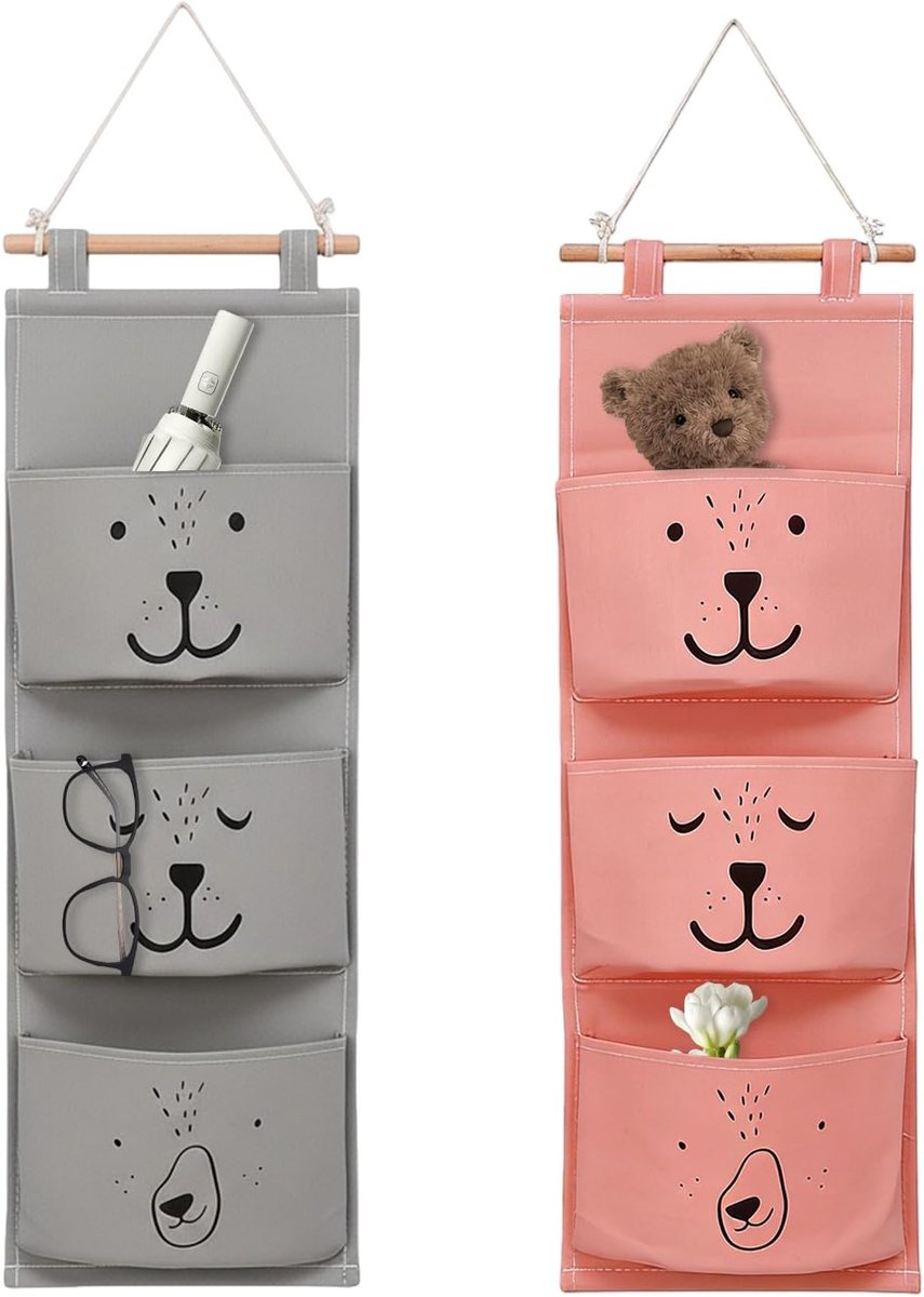 Wandhangtas 2 stuks - Grijs en roze - Opvouwbare hangorganizer - Voor badkamer en kinderkamer - ShopVlot