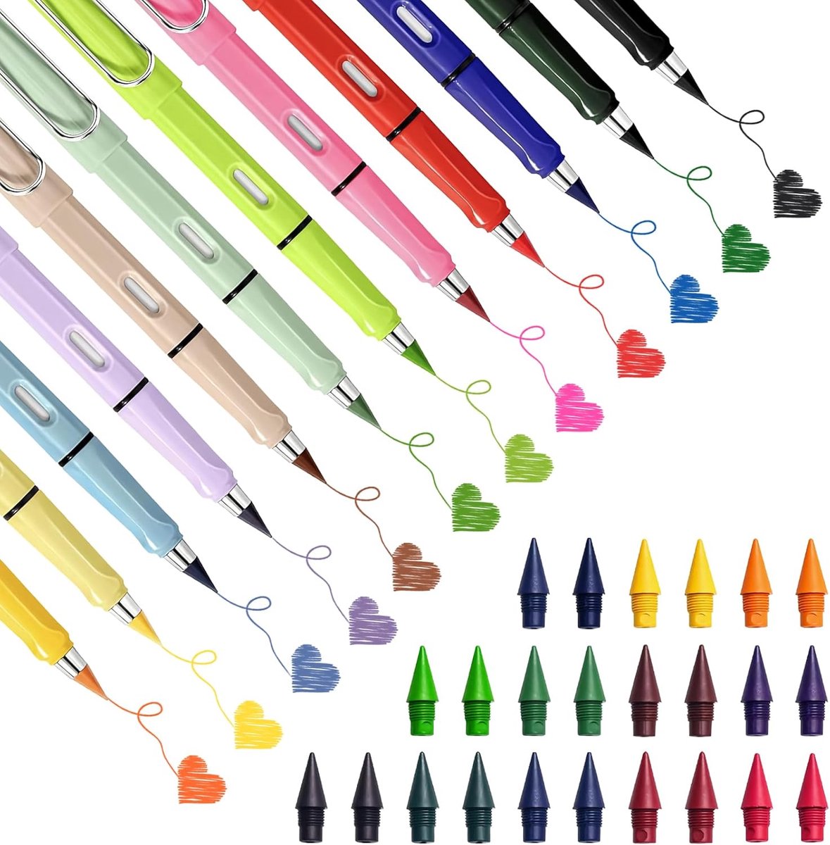 Eindeloze potloodset - 12 kleuren - met 24 verwisselbare vullingen - inclusief gum - ideaal voor creatievelingen - ShopVlot