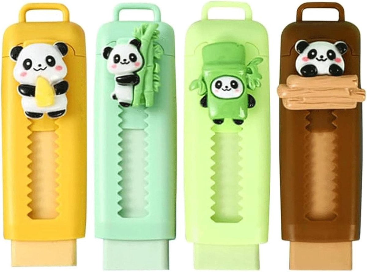 Gum panda 4 stuks - retractable - schattige ontwerpen - ideaal voor school en creatief gebruik - SnelShoppen