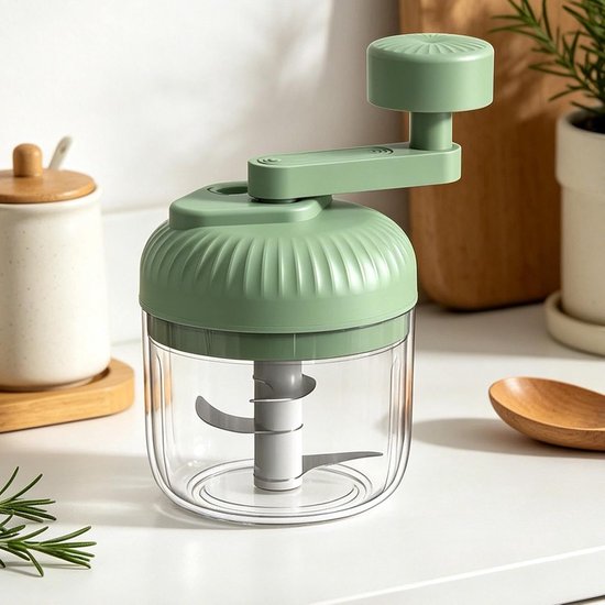 Voedselhakselaar Handslinger - Mini Keukenmachine Hakmolen - Maaltijden Bereiden - 3-Traps Verstelbaar - 15x10x15 cm - Groen — afbeelding 2
