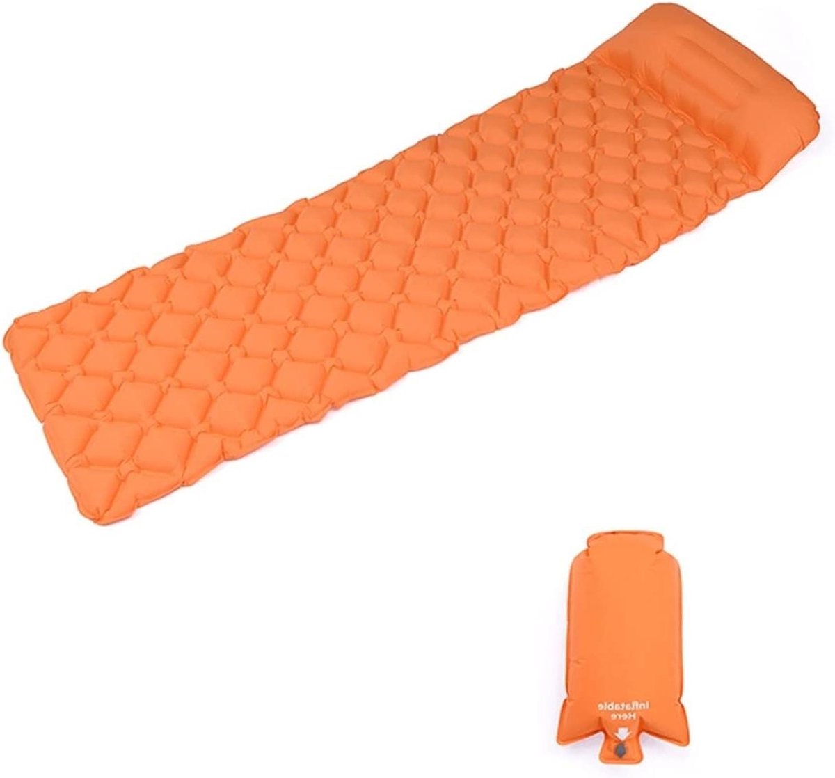 Opblaasbare Slaapmat - Luchtbed Kamperen - Outdoor Slapen - Ultralicht en Compact - 190 x 58 x 5 cm - Oranje