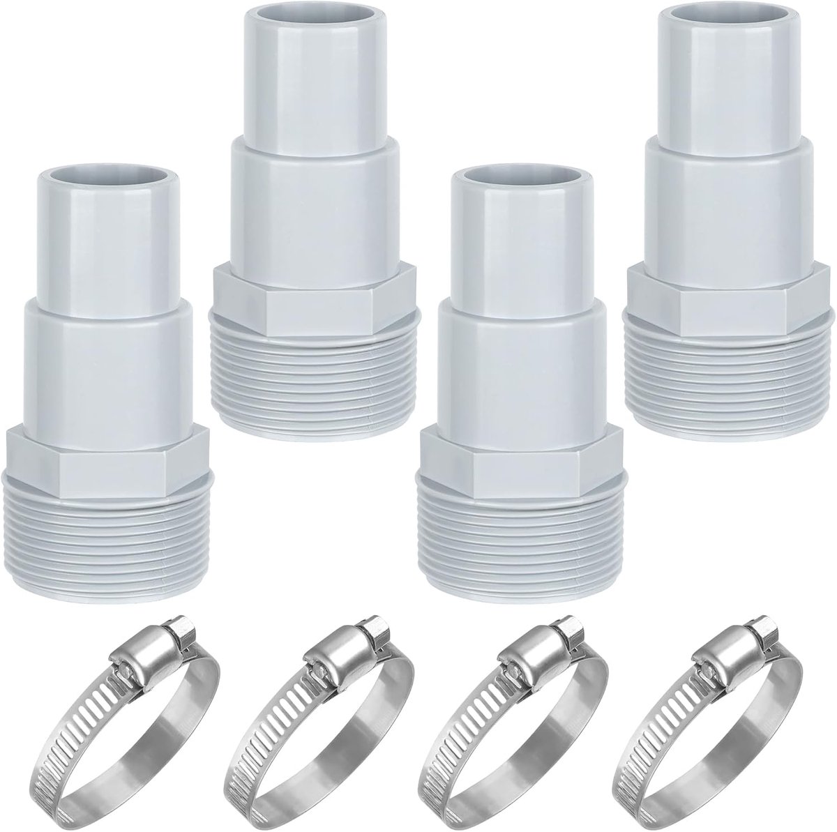 Poolslangadapter set 4 stuks - 1 1/2 inch of 1 1/4 inch - met RVS slangklemmen - SnelShoppen