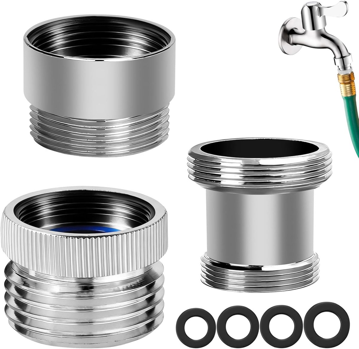 Tuinslangadapterset 3-delig - Messing - Inclusief Wasertjes en Sealing Tape - Duurzame Verbinding - SnelShoppen