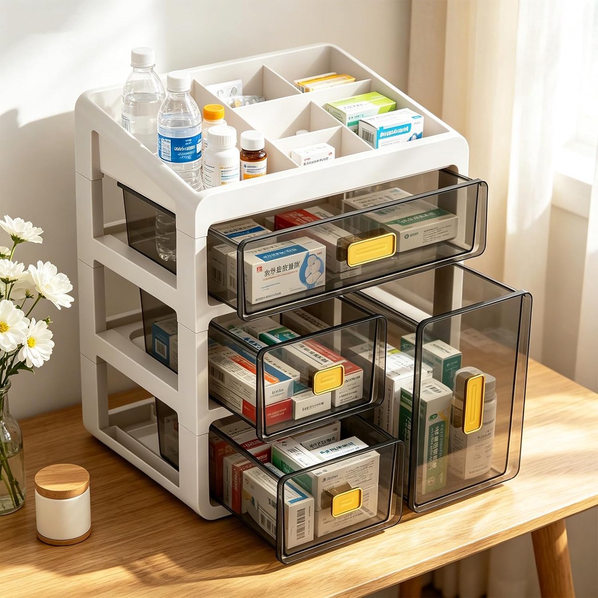 Medicijnkast met 4 Lades - Plastic Opbergdoos - Transparante Lades - Voor Gemakkelijke Toegang tot Medicijnen - SnelShoppen