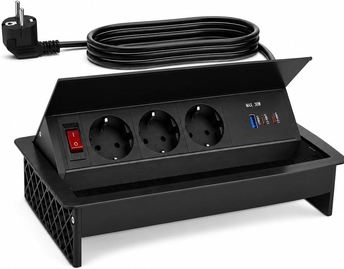 Inbouw Steckdose met 2 x USB-C PD 30W en 1 x USB-A - Aluminium met Schakelaar - Ideaal voor Thuis en Kantoor - SnelShoppen