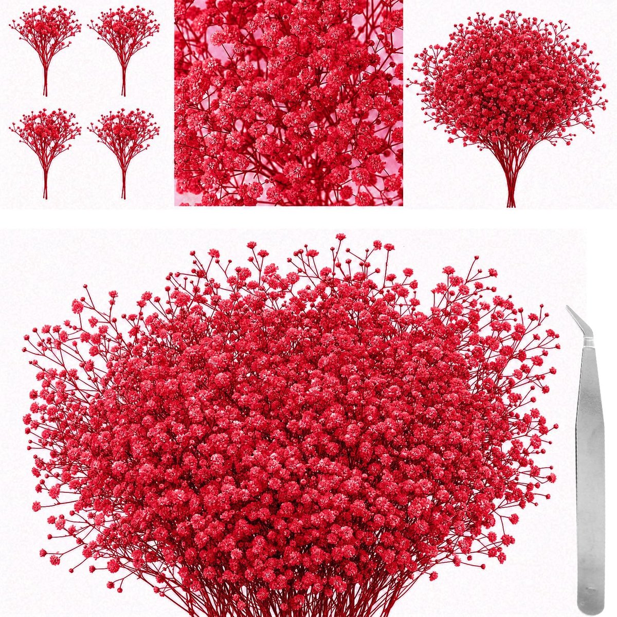 gedroogde gipskruid bloemen 60 stuks - natuurlijke baby's breath - met pincet - ideaal voor DIY handwerk - SnelShoppen
