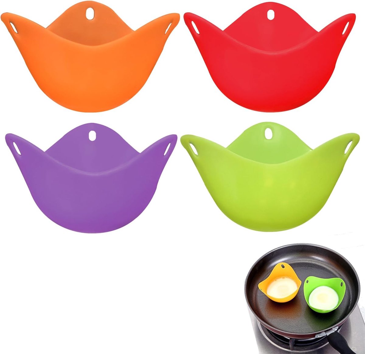 Eierpocheerder Cups - 4 Stuks Siliconen - Herbruikbare Pocheervormen - Eenvoudig los te laten en schoon te maken - SnelShoppen
