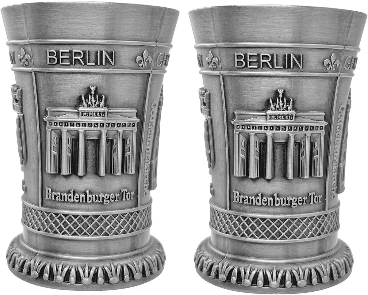 Shotglazen set van 2 - metalen souvenir - elegant design - herinnering aan Berlijn - ShopVlot