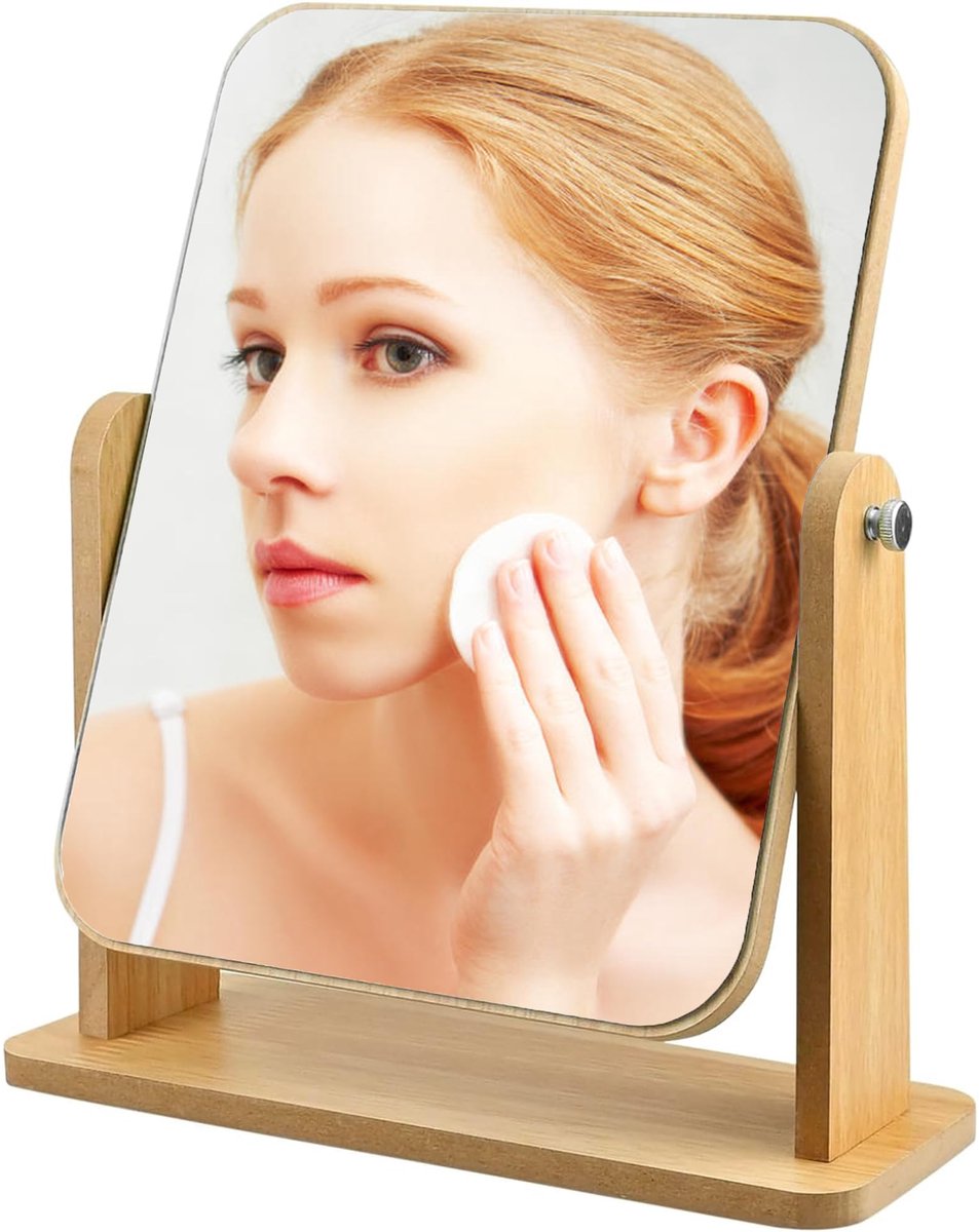 Make-up spiegel 360 graden draaibaar - houten frame - HD cosmetische spiegel - ideaal voor elke ruimte - ShopVlot