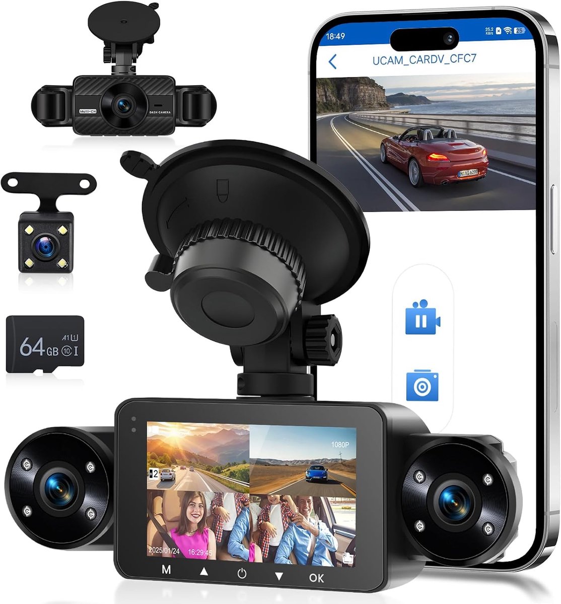 Dashcam 4 kanalen 1080P - 360° zicht - nachtzicht - parkeerdetectie en G-sensor - ShopVlot