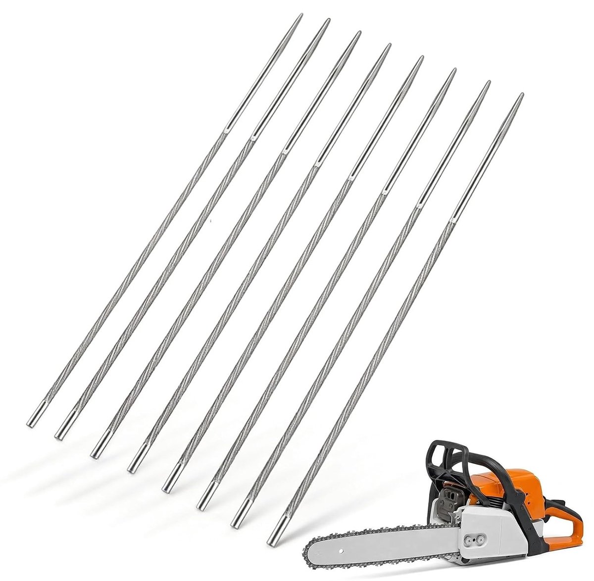 Kettingzaagvijl set van 8 4 mm - ronde vijl met kunststof handgreep - harde stalen vijl - snel en nauwkeurig slijpen - ShopVlot