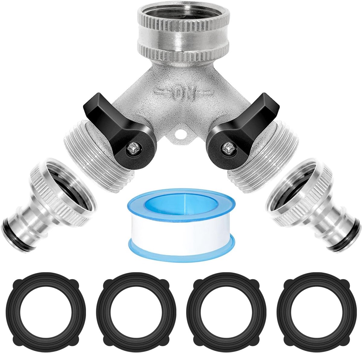2-way water distributor 3/4 inch - robuust messing - met aparte schakelaars - ideaal voor wasmachine en tuin - ShopVlot