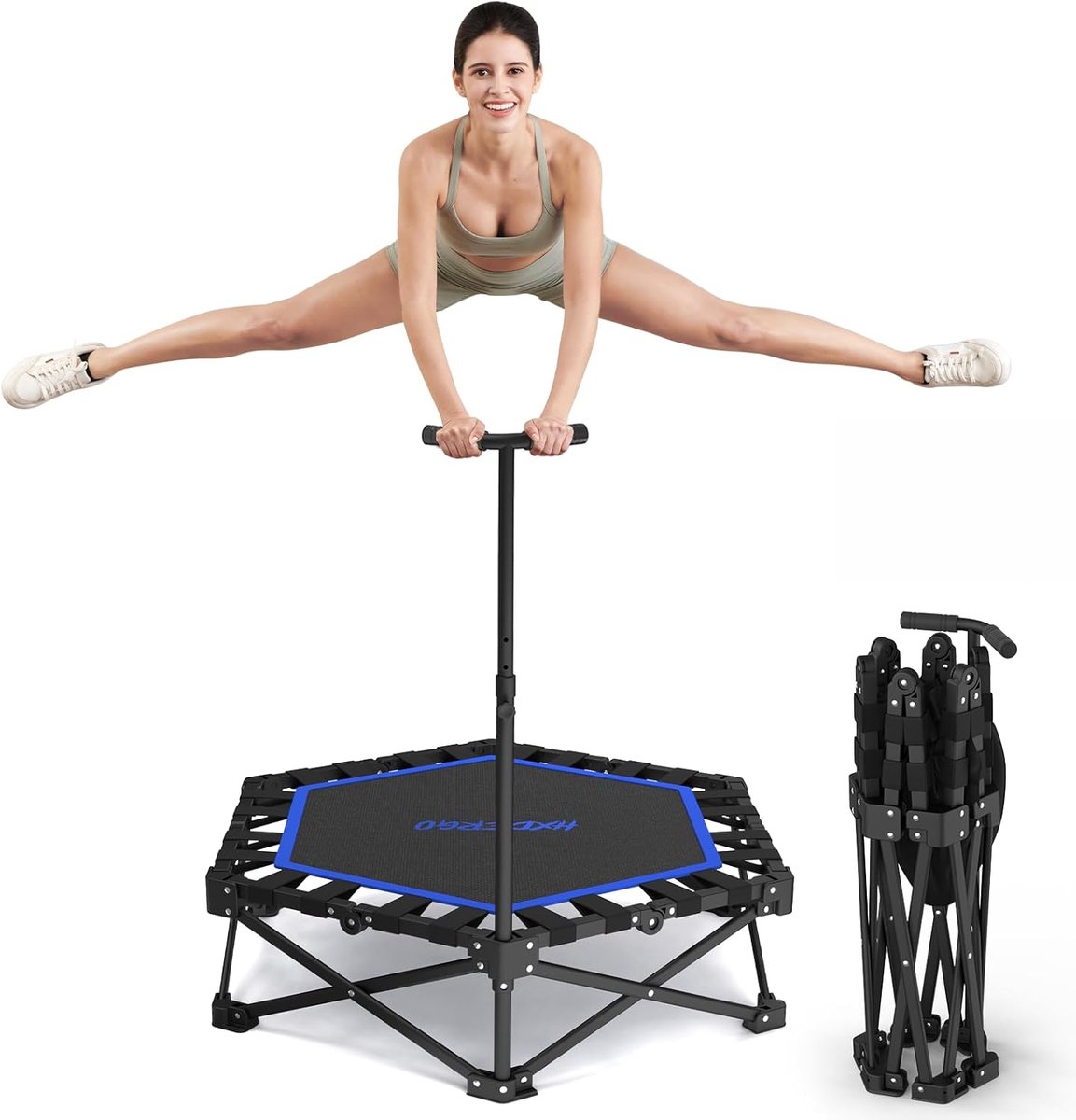 Fitness trampoline Ø106,5 cm - opvouwbaar met verstelbare handgreep - compact ontwerp - ideaal voor thuis workout - ShopVlot