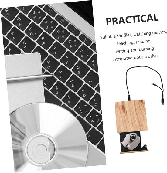 Externe DVD Brander - Dvd-cd-brander Dvd-speler - Gegevens Opslaan - Type-C USB 3.0 - 14.5 cm - Houtnerf — afbeelding 5