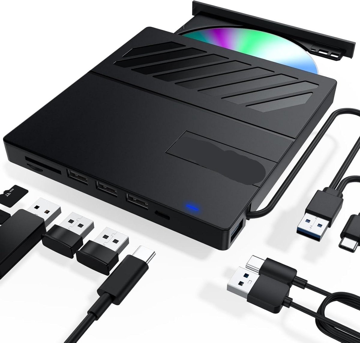 Externe Cd/Dvd Station - Draagbare Brander - Bestanden Overzetten - Met 6 Extra Poorten - USB 3.0 - Zwart