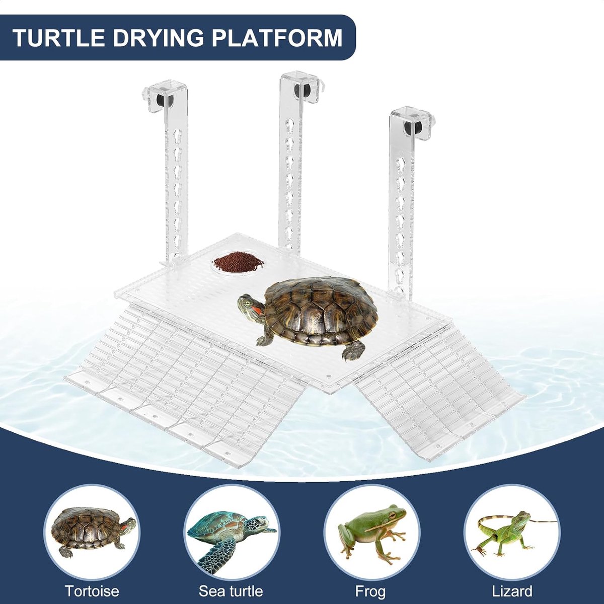 Schildpad-zonneplatform met voedergedeelte, in hoogte verstelbare schildpadd-terrarium-helling van acryl voor aquaria