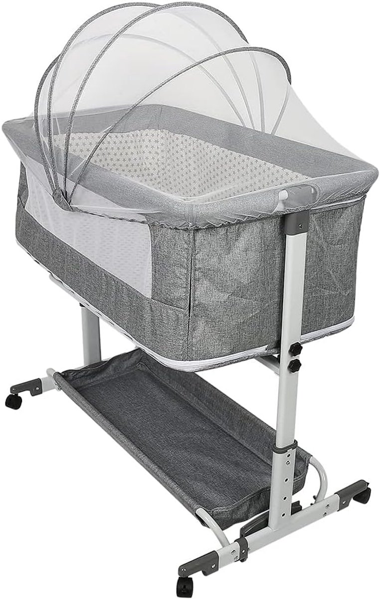 3-in-1 Reisbedje, babybedje, box, wiegje met accessoires,Bijzetbed Met Helling, Reisbed Voor Pasgeborenen,Aanschuifwieg voor Baby - Instelbare Hoogte - Veilige Installatie - Babybed Inclusief Matras