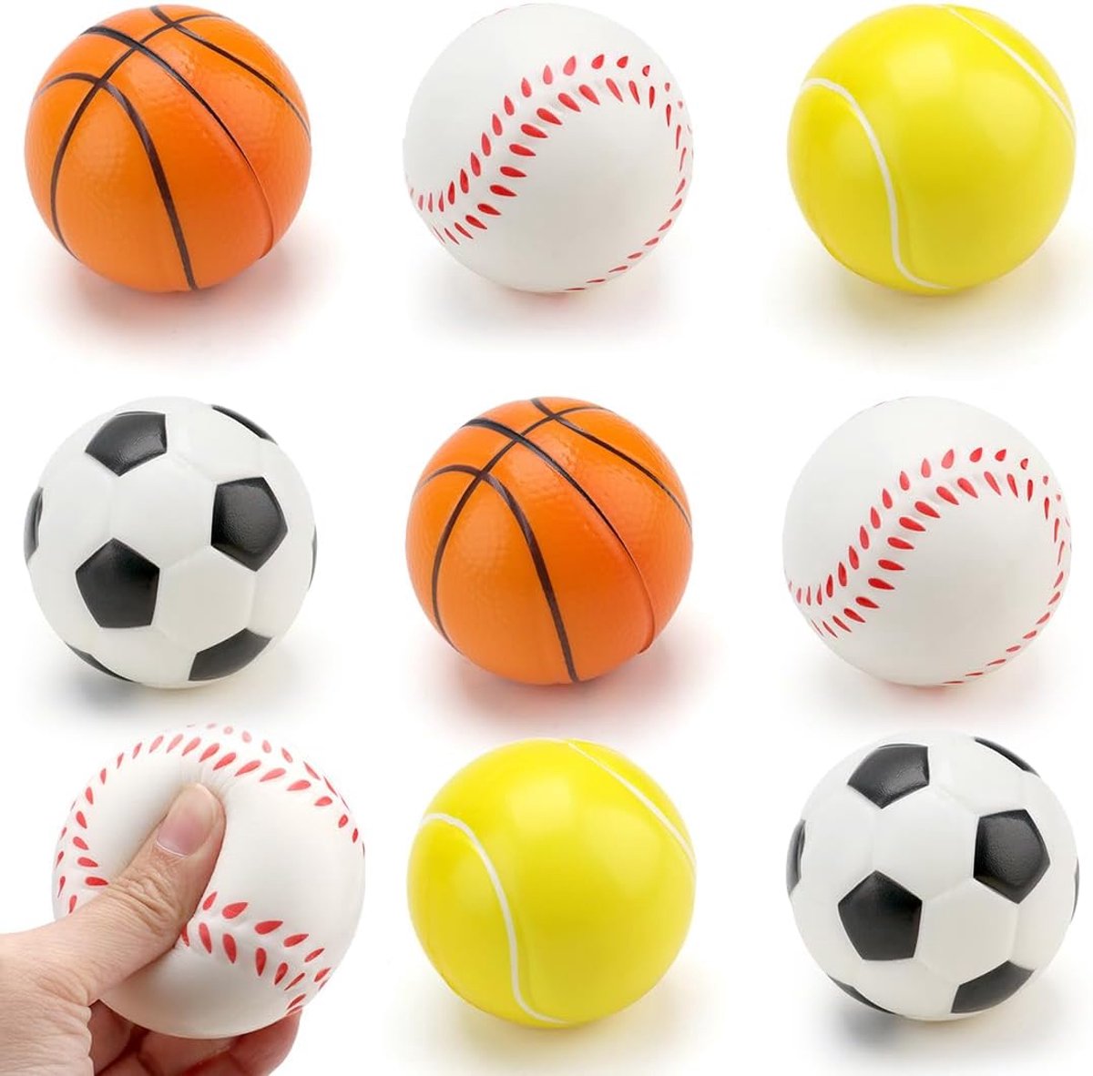 8 stuks stressballen, mini-sportballen, antistressbal voor kinderen en volwassenen, stressverminderende bal bevat mini-voetbal, basketbal, basketbal en tennis, verlichting ontspanning
