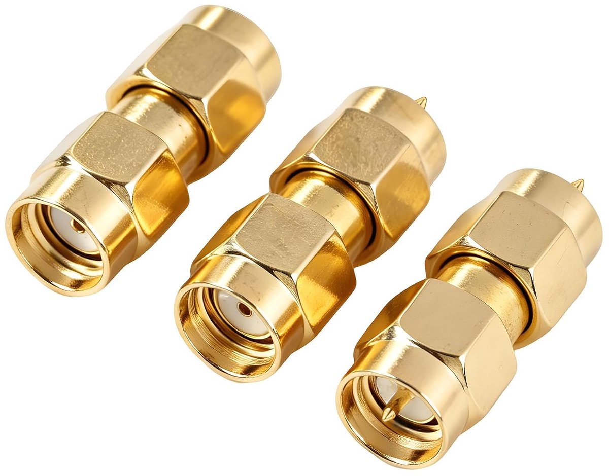 3 stuks coaxiale connectorset, mannelijk naar mannelijk van puur messing, voor wifi-router, antennes, FPV-drones, verlengkabels, telecom, netwerken, audio/video, 50 ohm laag verlies