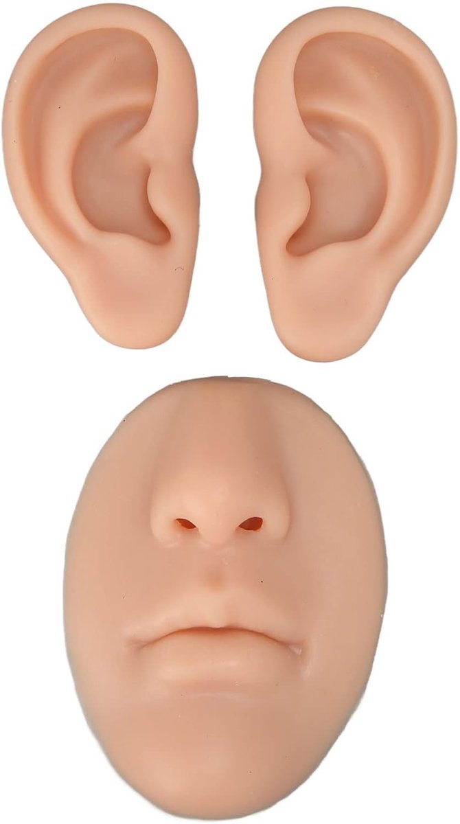 Piercing Siliconen Model, Siliconen Oor Model Beginner Gesimuleerde 3D Neus en Mond Model Display Prop Leermiddel voor Piercing Praktijk Realistische Siliconen Oorvorm voor(Gemiddelde Beige)