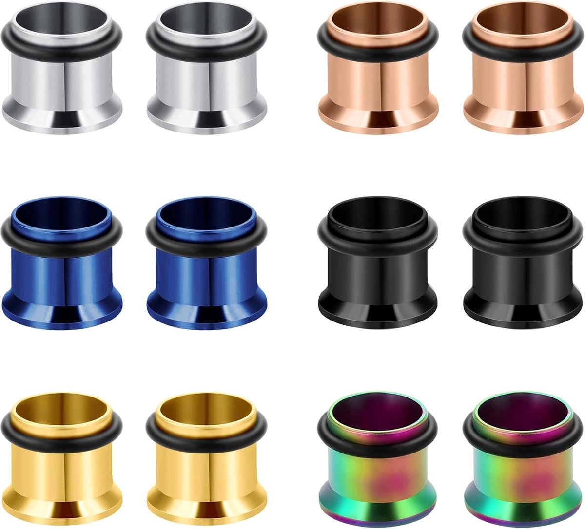 12PCS Oorplug Tunnel Roestvrij Staal, Oor Stretching Kit 6mm 8mm 10mm 12mm 14mm 16mm 18mm 20mm, Lichaam Piercing Expanderd Sieraden voor Vrouwen Meisjes